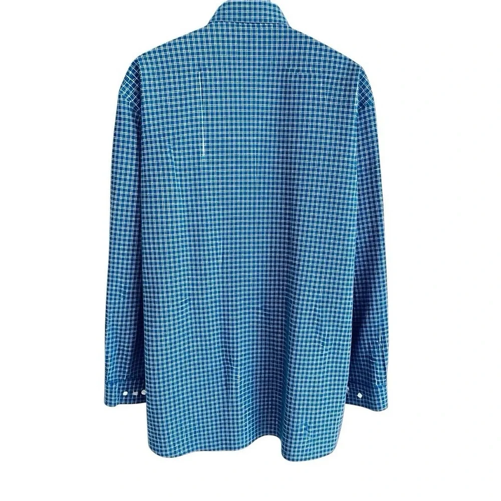 LL BEAN Men Shirt‎ XL TALL Check Teal Wrinkle Free Preppy Button Down